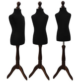 Children Kids Age 5-6 Years Tailors Dummy Mannequin, Black Torso Bust with a Dark Wood Tripod Stand